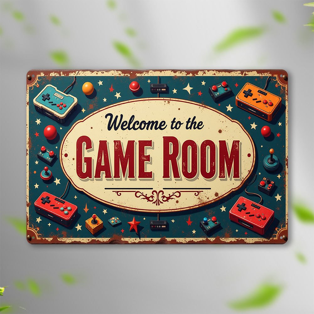 Retro Gaming Icons - لافتة معدنية عتيقة بعبارة 