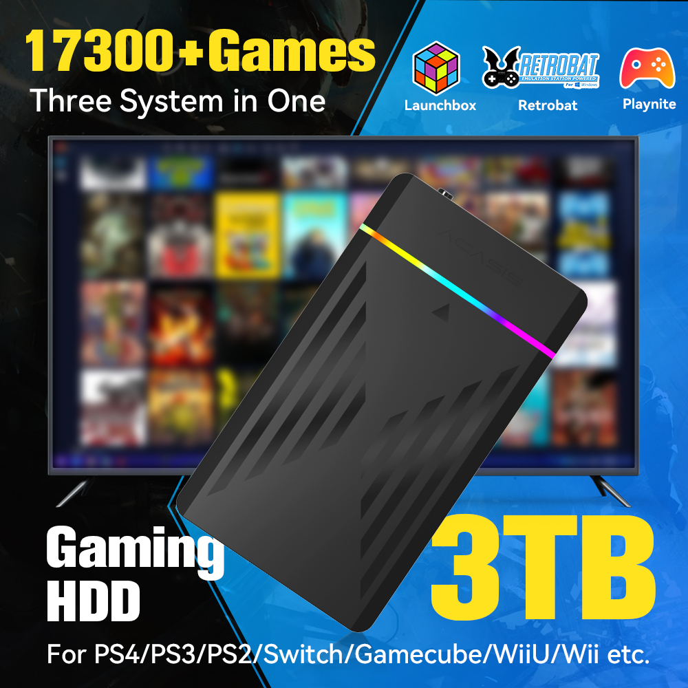 Retro Gaming Os - 3 تيرابايت محمول للألعاب HDD LaunchBox/Retrobat/Playnite