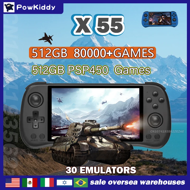 80000Games 512G POWKIDDY X55 5 - مراجعة Retro Gaming Os وسعره